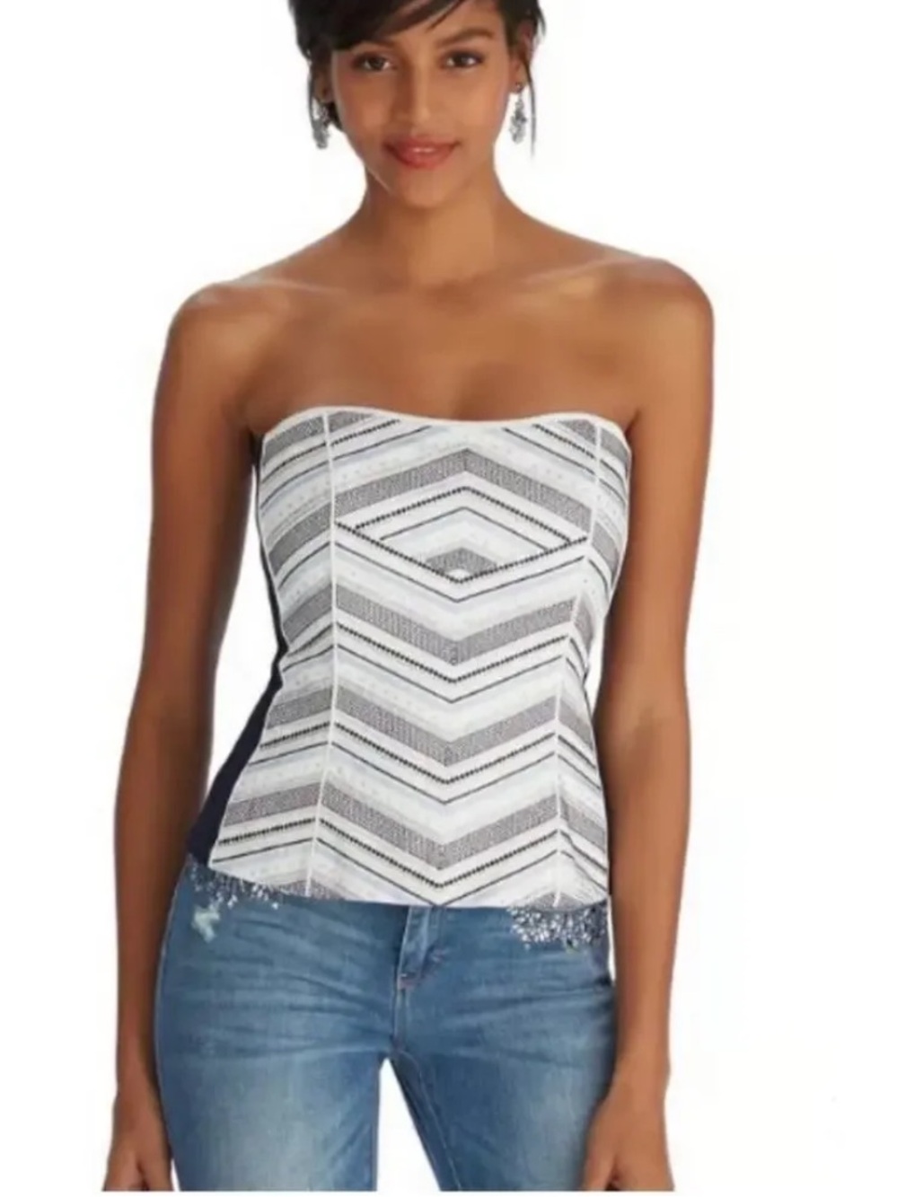 WHBM Embroidered Navy Corset Top